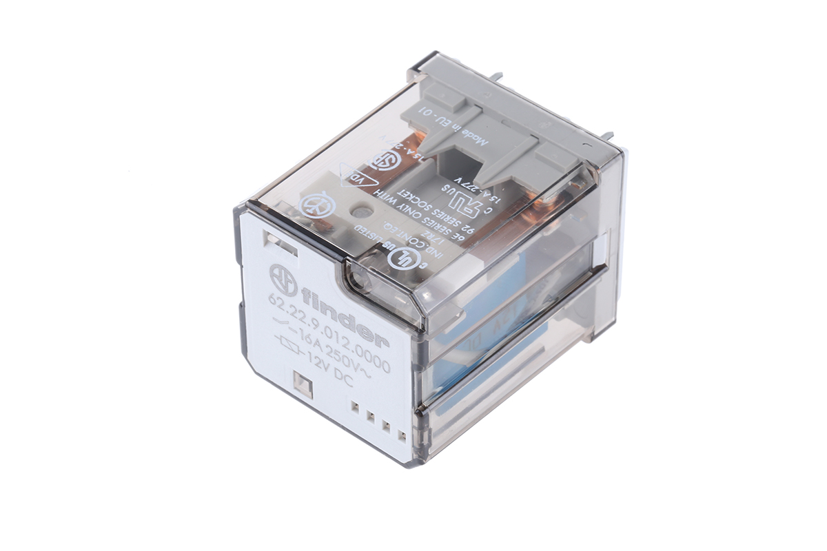 Finder PCB Mount Power Relay, 12V dc Coil, 16A Switching Current, DPDT