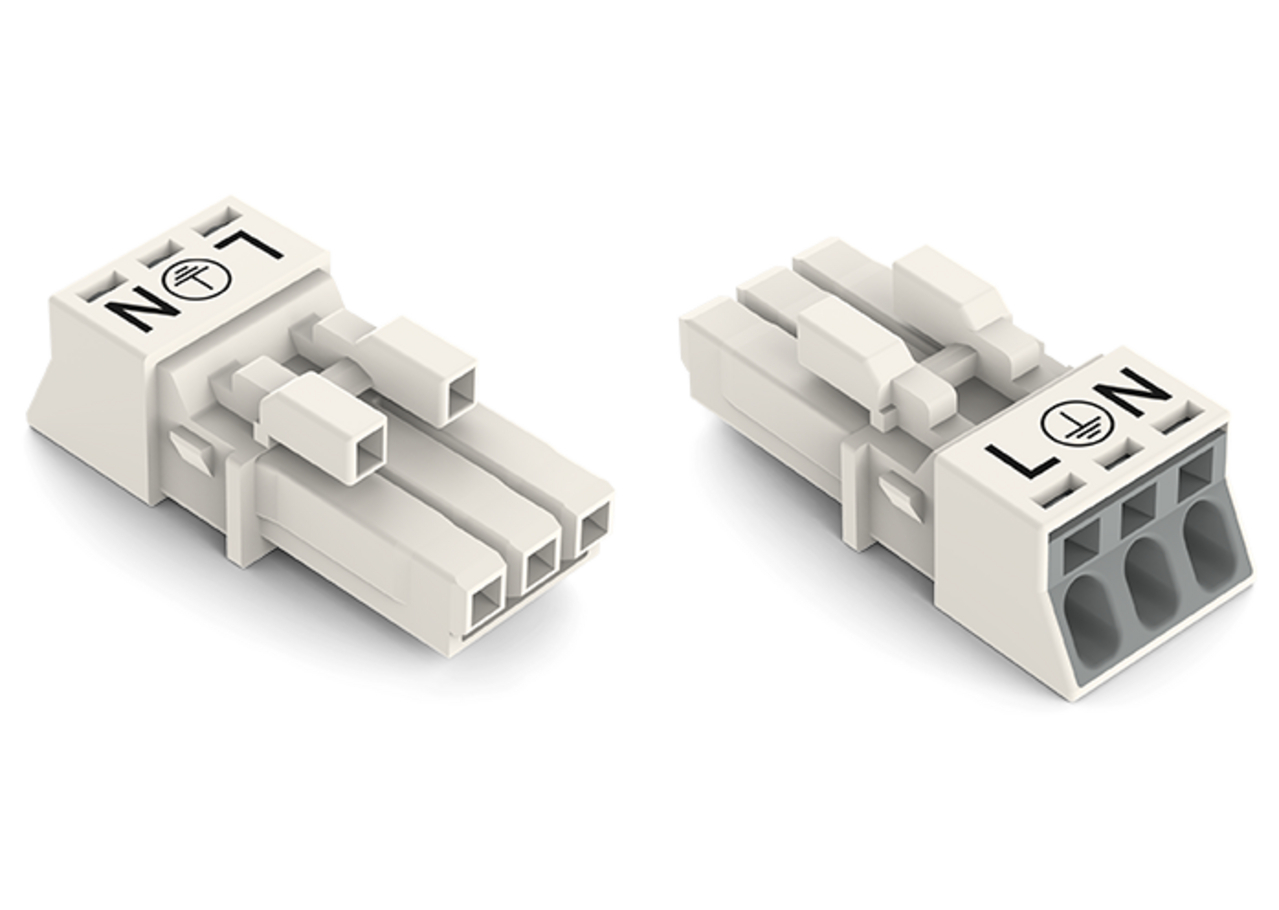 WAGO 890 Series Female Lighting Connector, 3-Pole, Female, 3-Way, Plug-In Mount, 16A, IP20, IP40