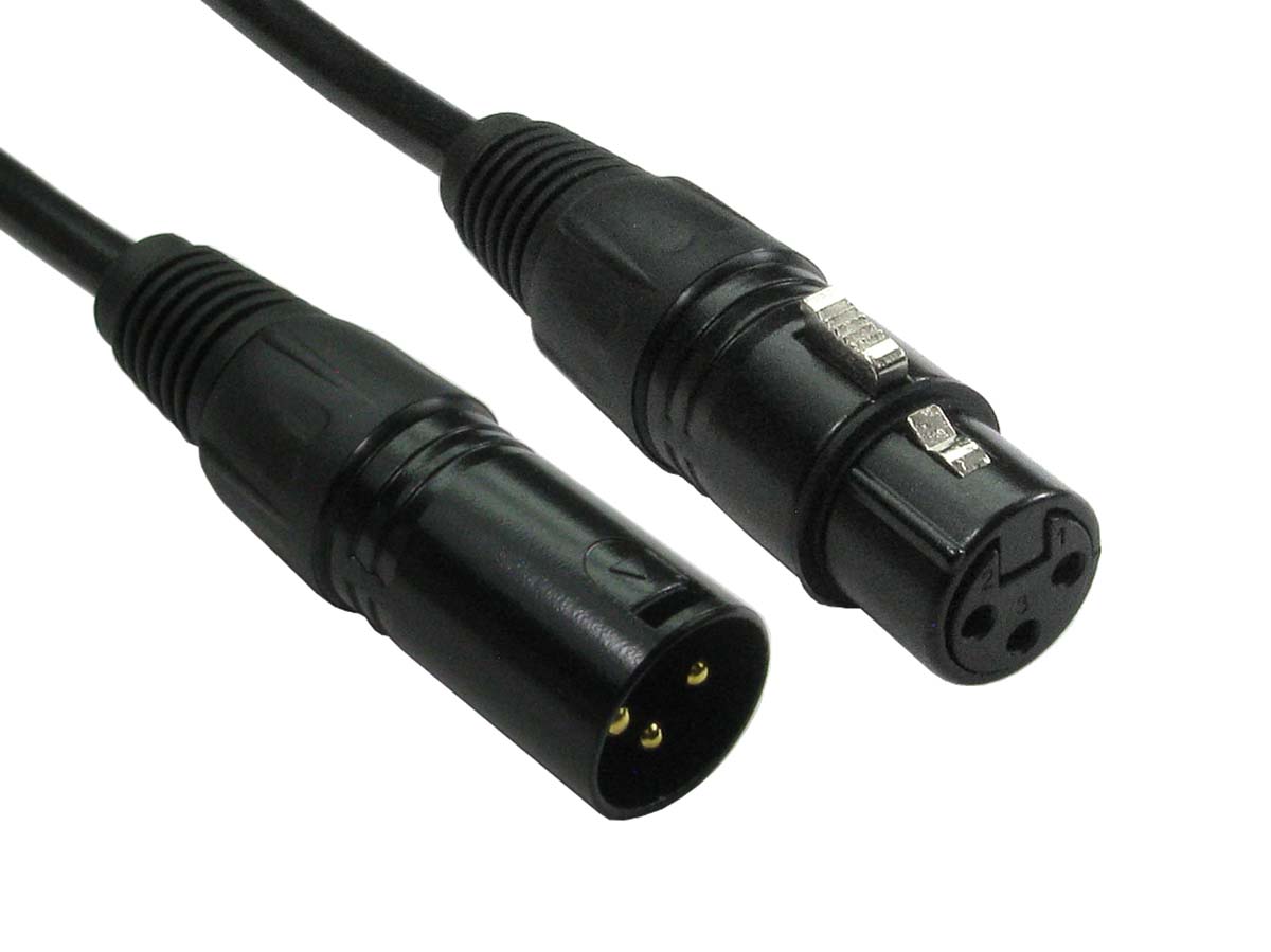 RS PRO Male 3 Pin XLR to Female 3 Pin XLR  Cable, Black, 0.5m