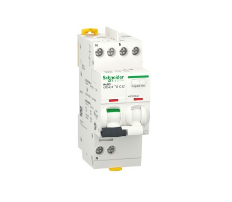 Schneider Electric RCBO, 32A Current Rating, 1P+N Poles, 30mA Trip Sensitivity, Type C, Acti9 Range