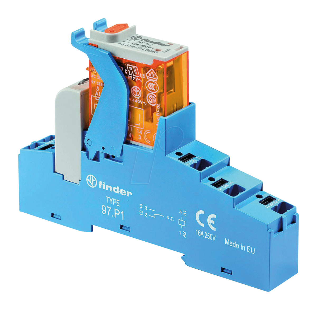 Finder 4C Series Interface Relay, DIN Rail Mount, 12V dc Coil, SPDT, 1-Pole, 10A Load