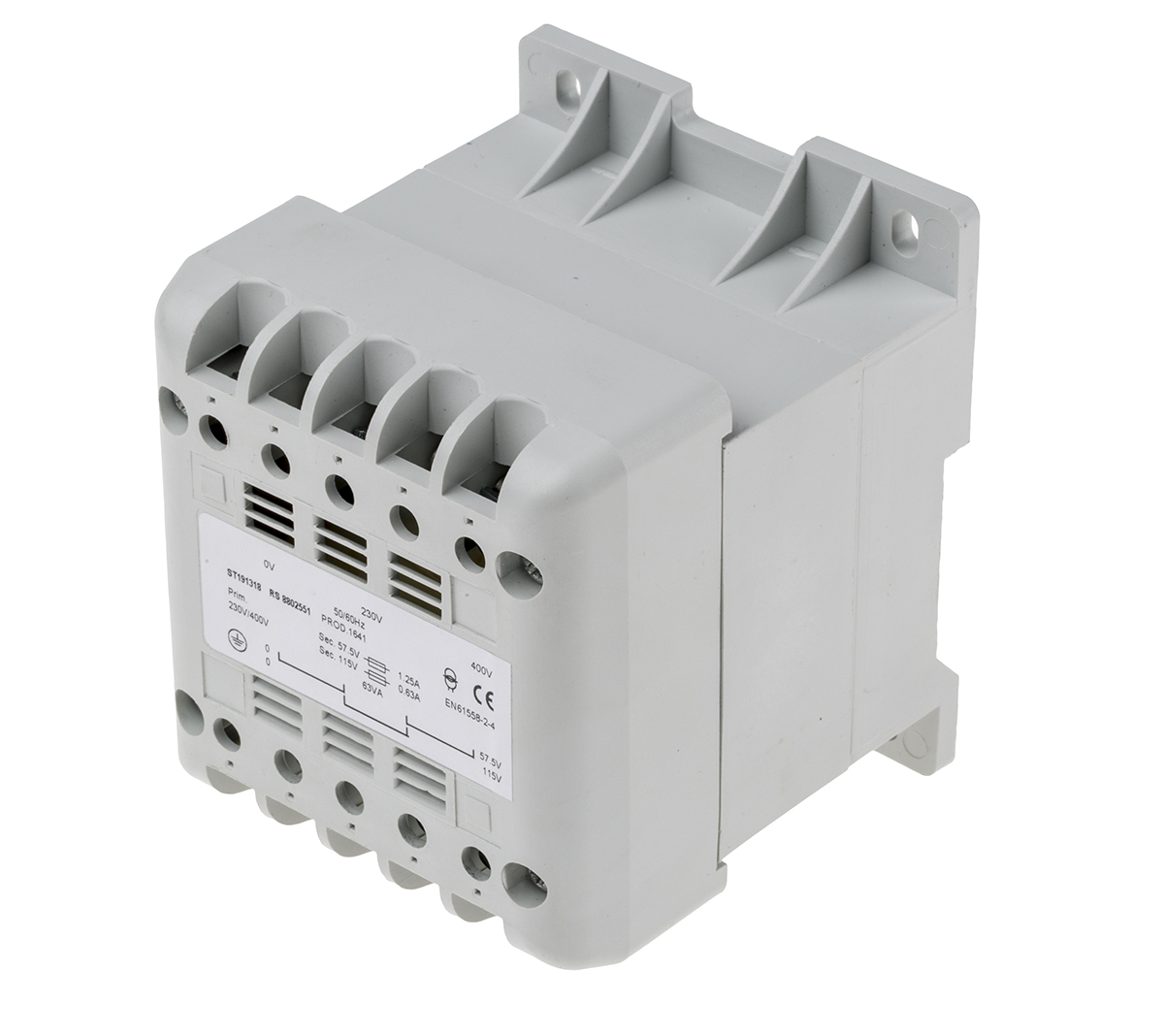 RS PRO 63VA DIN Rail Transformer, 400V ac Primary, 57.5V ac Secondary