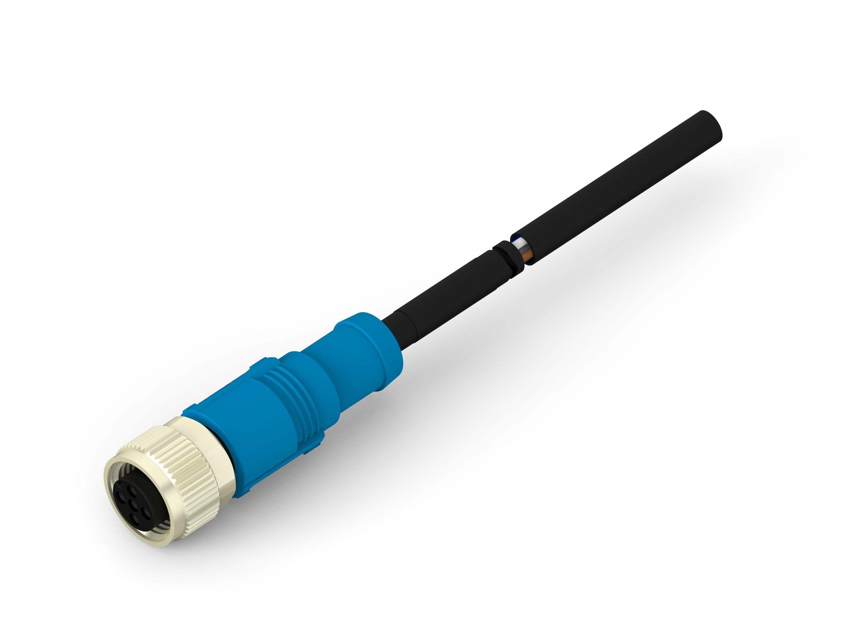 TE Connectivity Female 4 way Socket M12 to M12 Pigtail Cable Assembly, 1.5 m