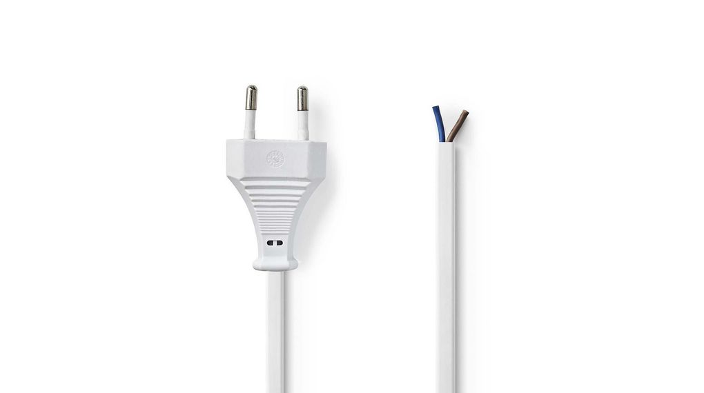 Mains Cable Euro Male to Open White 2m