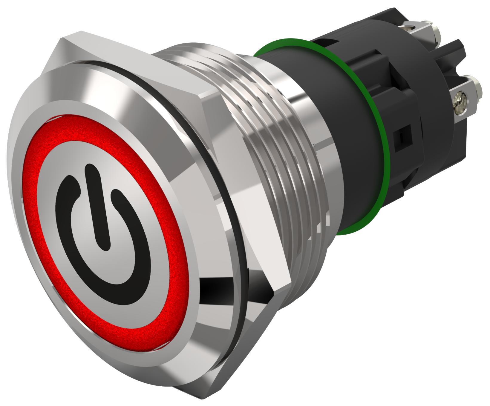 EAO 82 Series Illuminated Illuminated Push Button Switch, Momentary, Panel Mount, 22.3mm Cutout, SPDT, Red LED, 240V,