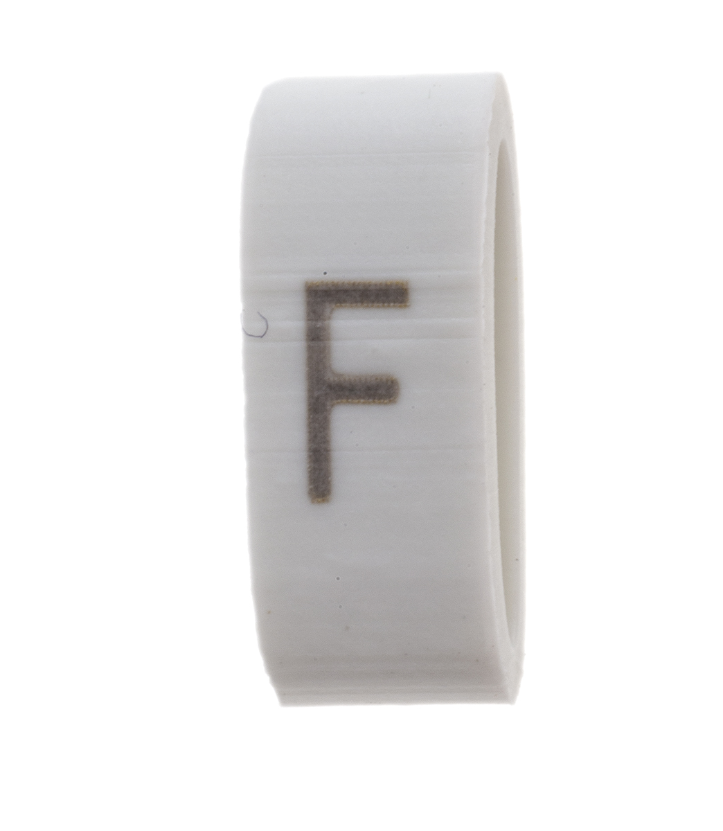 HellermannTyton HODS85 Slide On Cable Markers, Black on White, Pre-printed "F", 1.8 → 6.3mm Cable, 531-07866