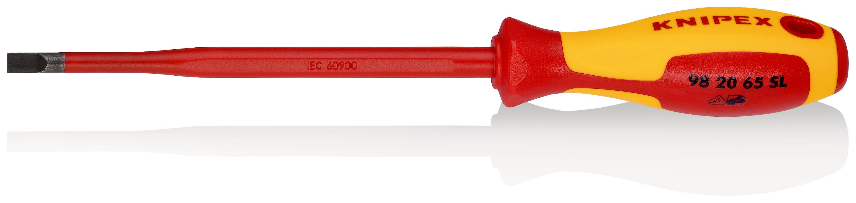 Knipex Slotted Insulated Screwdriver, 6,5 mm Tip, 150 mm Blade, VDE/1000V, 262 mm Overall