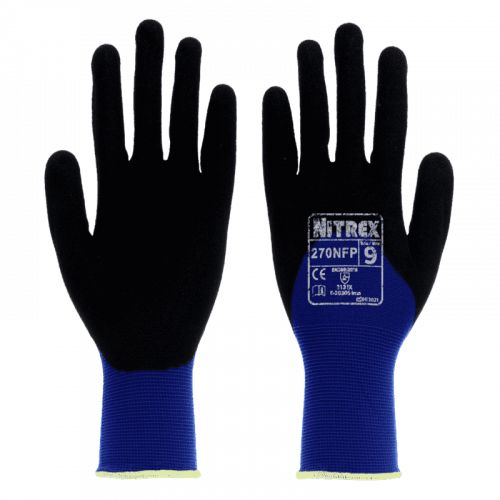 Unigloves 270NFP Black, Blue Nylon Work Gloves, Size 10, Nitrile Coating