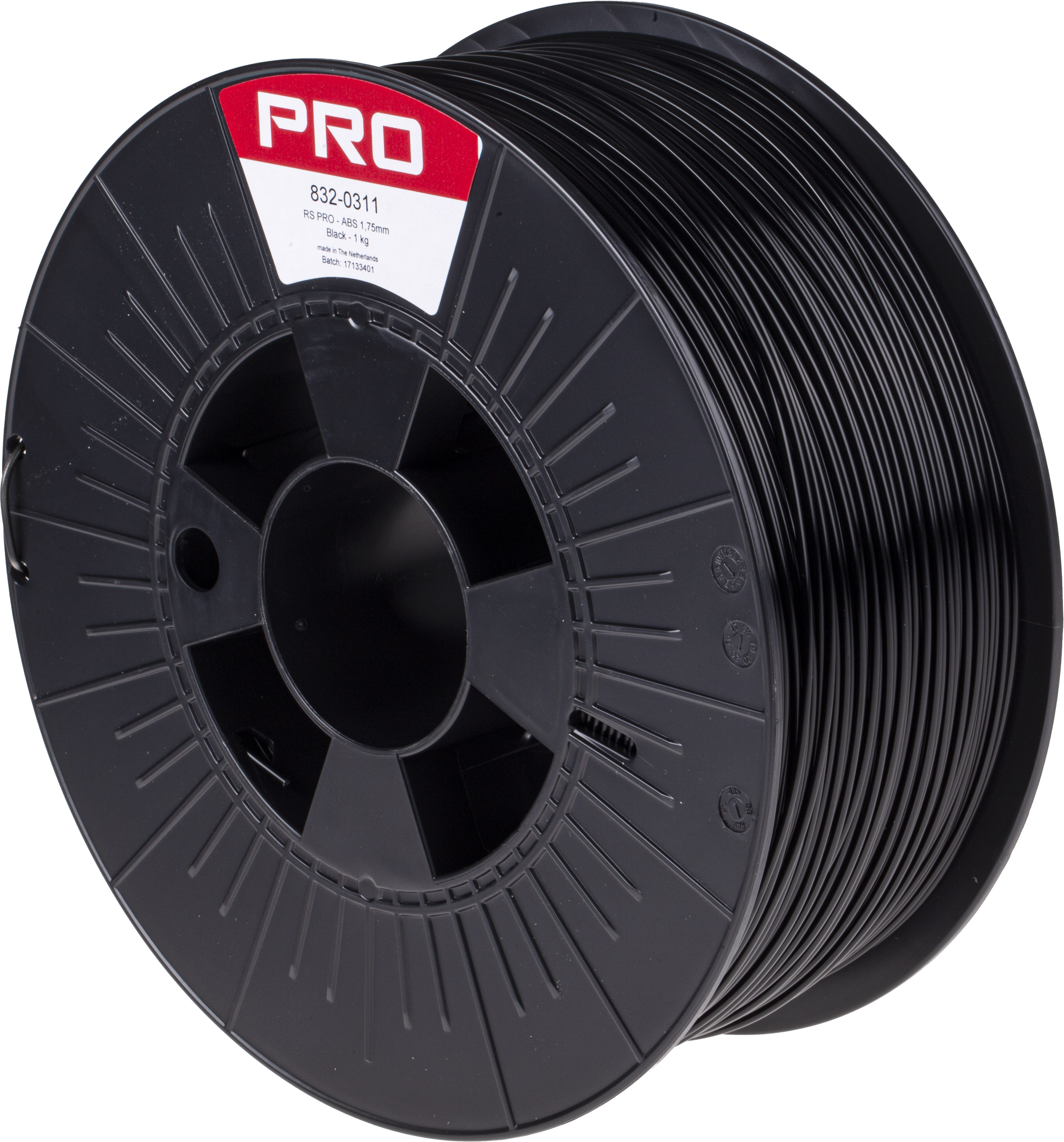 RS PRO 1.75mm Black ABS 3D Printer Filament, 1kg