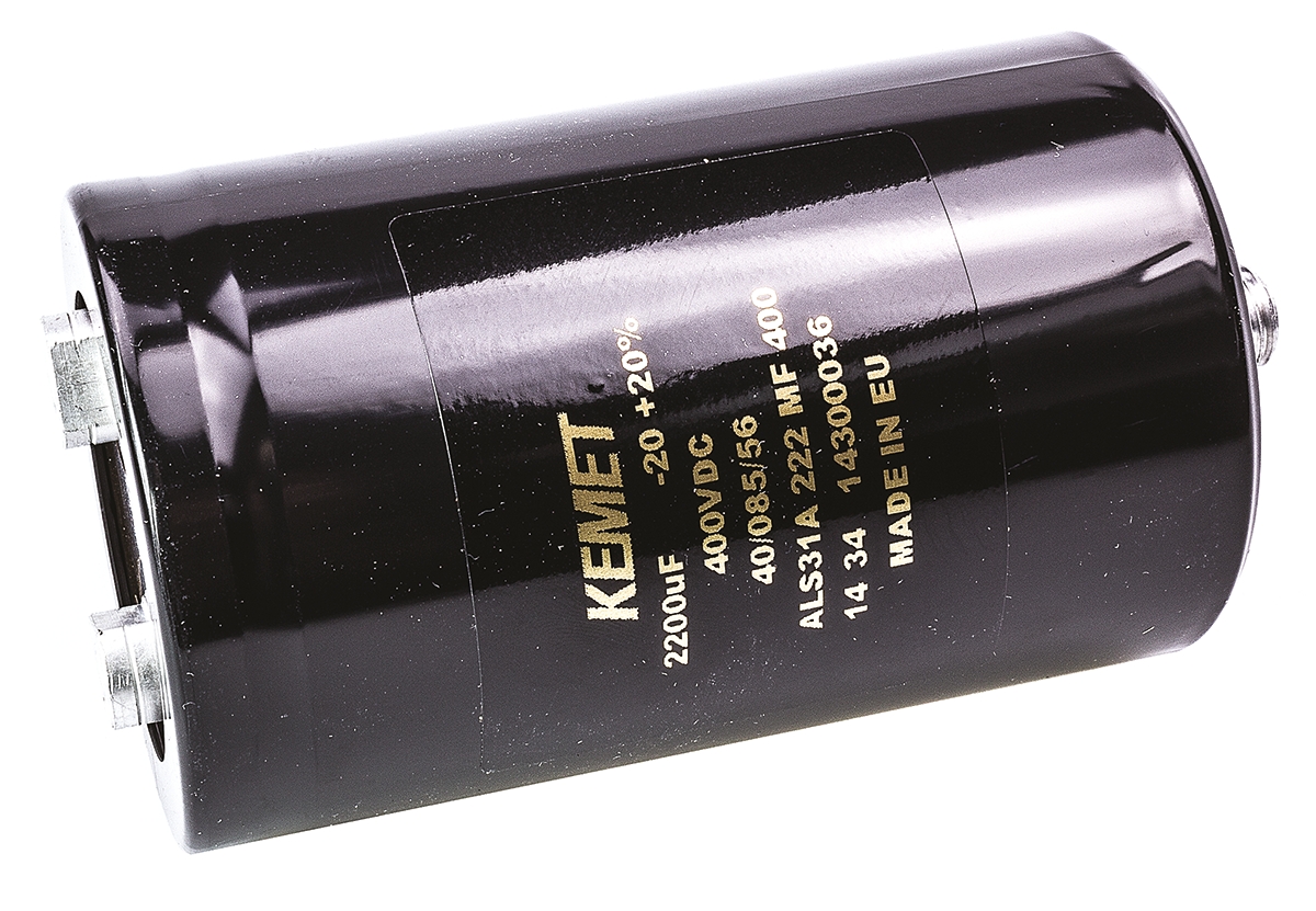 KEMET 2200μF Aluminium Electrolytic Capacitor 400V dc, Screw Terminal - ALS31A222MF400