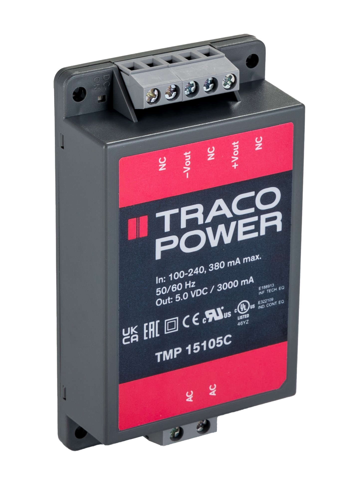 TRACOPOWER Switching Power Supply, TMP 15105C, 5V dc, 3A, 15W, 1 Output, 120 → 370 V dc, 85 → 264 V ac