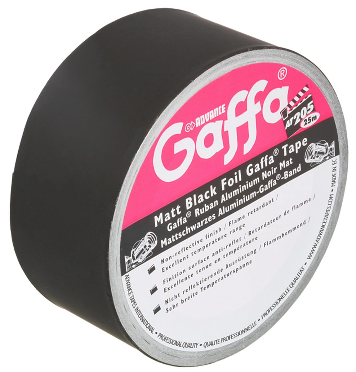 Advance Tapes AT205 Black Matt Gaffa Tape, 50mm x 25m, 0.09mm Thick
