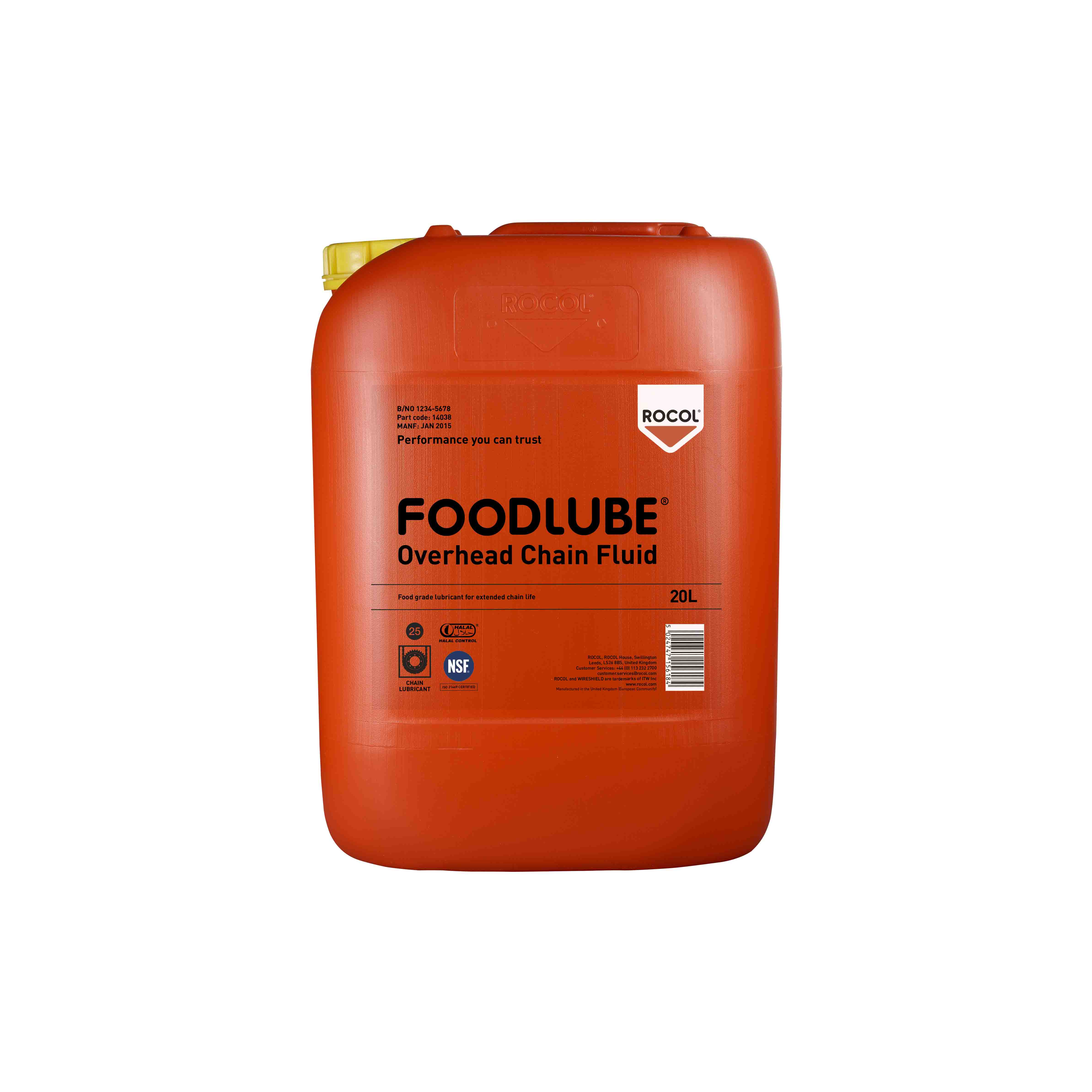 Rocol Foodlube® Overhead Chain Fluid PFAS Free Lubricant 20 L Can,Food Safe