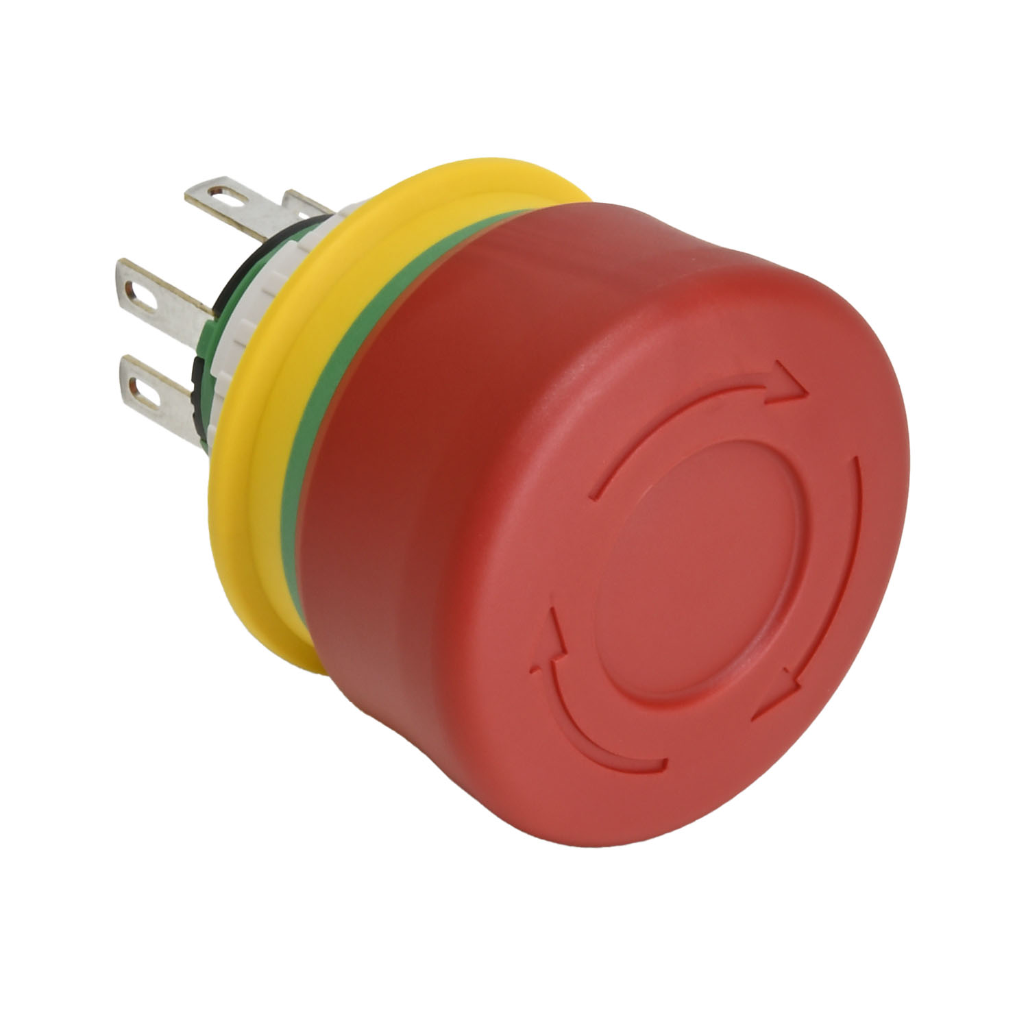Idec XA1E Series Push Lock Turn Reset Emergency Stop Push Button, Panel Mount, 16mm Cutout, DPST, IP65, IP67, IP69K