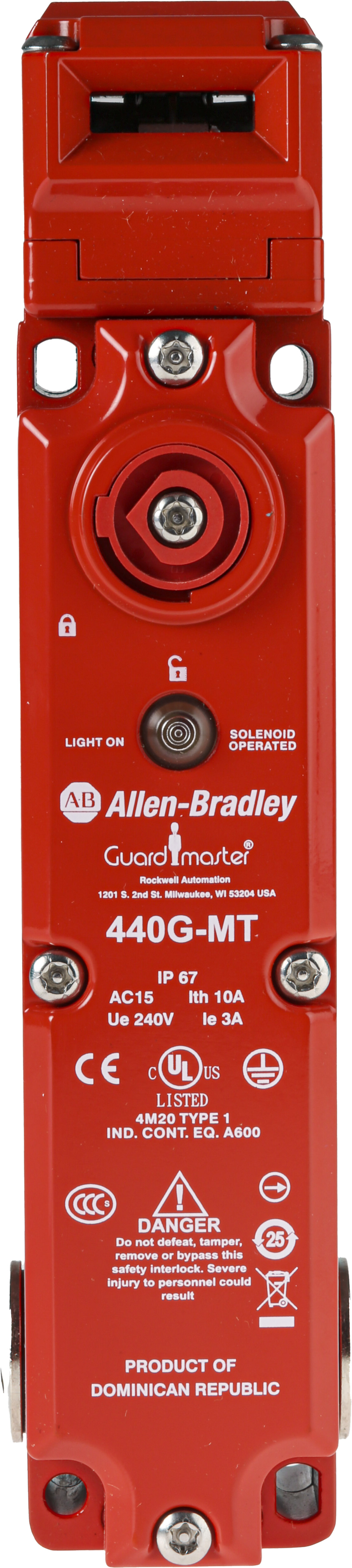 Allen Bradley Guardmaster 440G-MT Series Solenoid Interlock Switch, Power to Unlock, 110V ac/dc