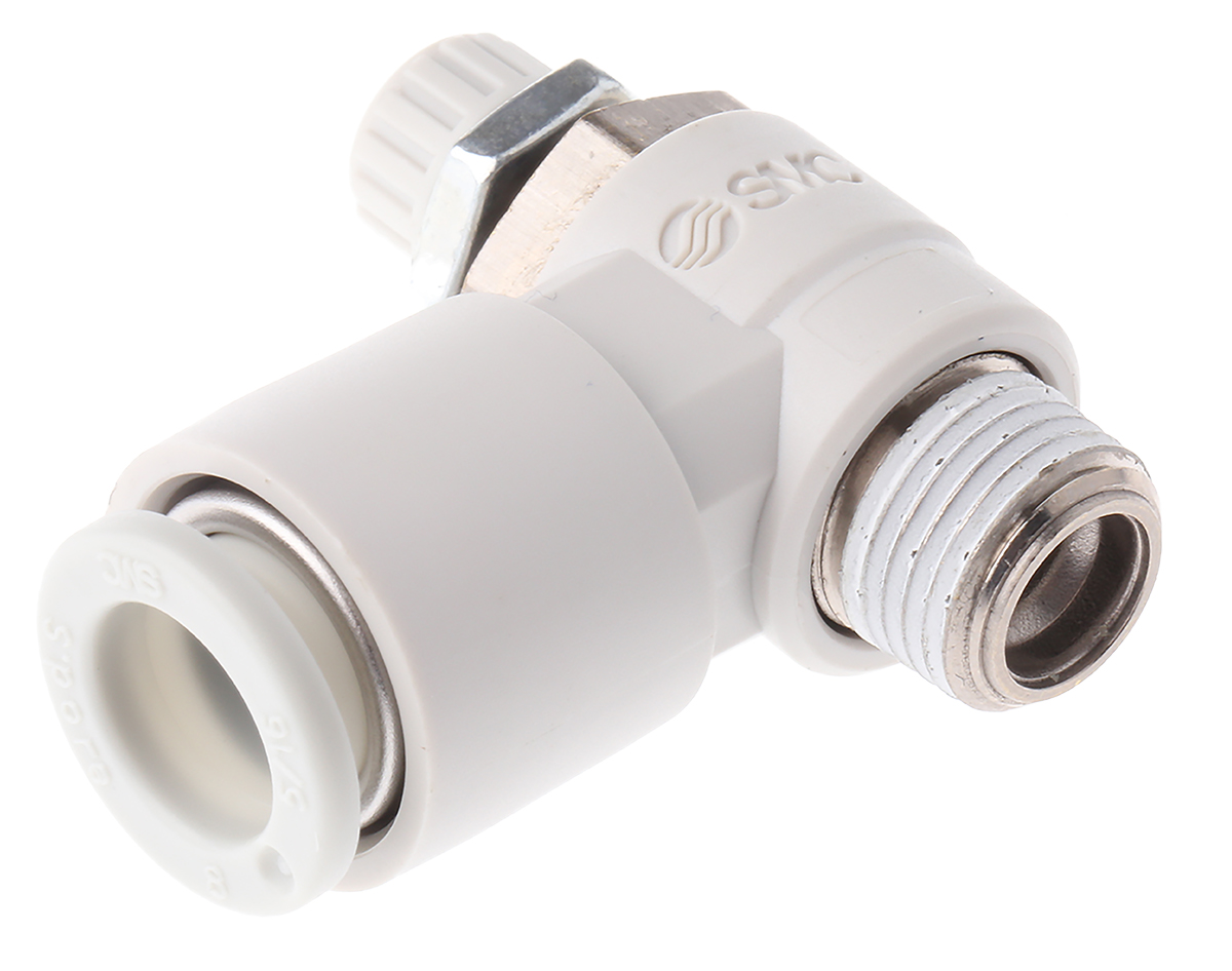 SMC AS Series Threaded Speed Controller, R 1/8 Male Inlet Port x R 1/8 Male Outlet Port x 8mm Tube Outlet Port