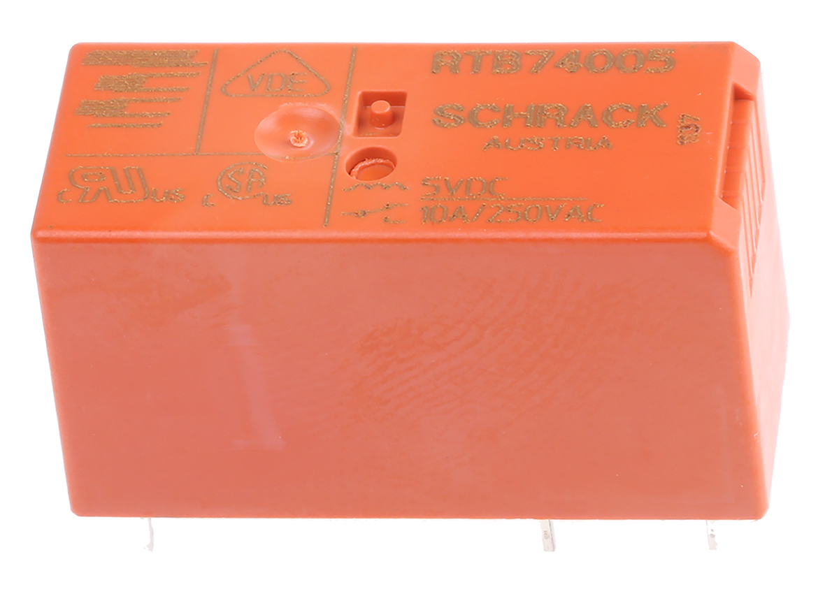TE Connectivity SPDT PCB Mount Non-Latching Relay, 5V dc Coil 10 A