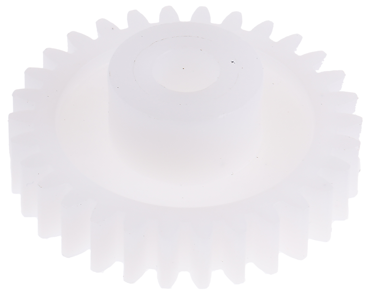 RS PRO POM 30 Teeth Spur Gear, 1 Module, 6mm Bore Diam, 30mm Pitch Diam, 14mm Hub Diam