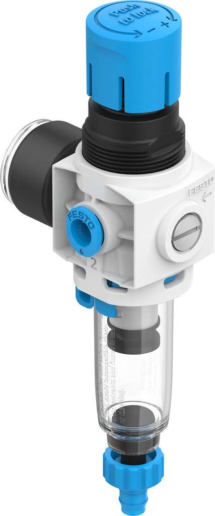 Festo Push In 6 mm Pneumatic Regulator - 0.5bar to 7bar, 8bar max. input, 8086644