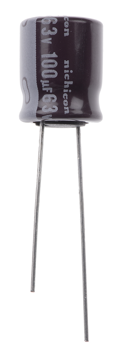 Nichicon 100μF Aluminium Electrolytic Capacitor 63V dc, Radial, Through Hole - UPS1J101MPD