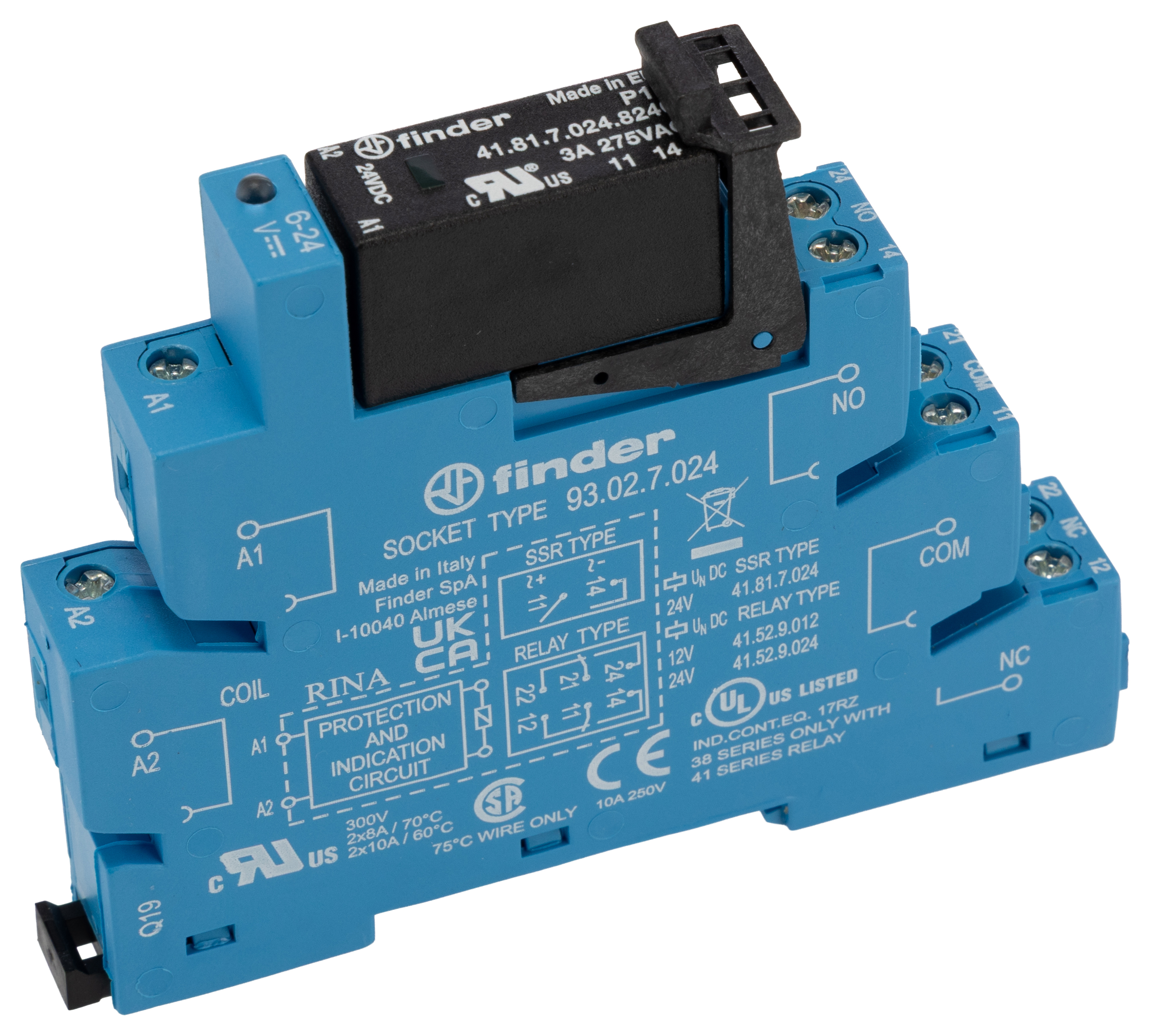 Finder 38 Series Interface Relay Module, DIN Rail Mount, 24V dc Coil, SPST, 1-Pole, 5/40A Load