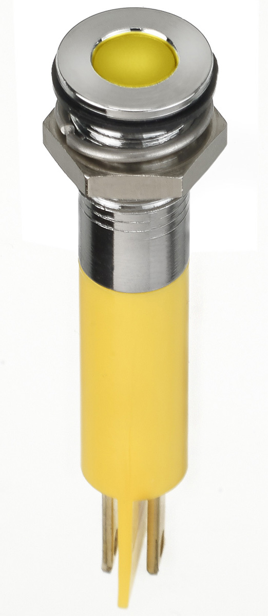 RS PRO Yellow Panel Mount Indicator, 2V dc, 8mm Mounting Hole Size, Faston, Solder Lug Termination, IP67