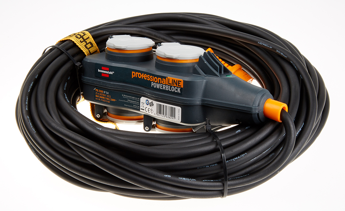 brennenstuhl 25m 4 Socket Type F - German Schuko Extension Lead, 230 V ac, IP54