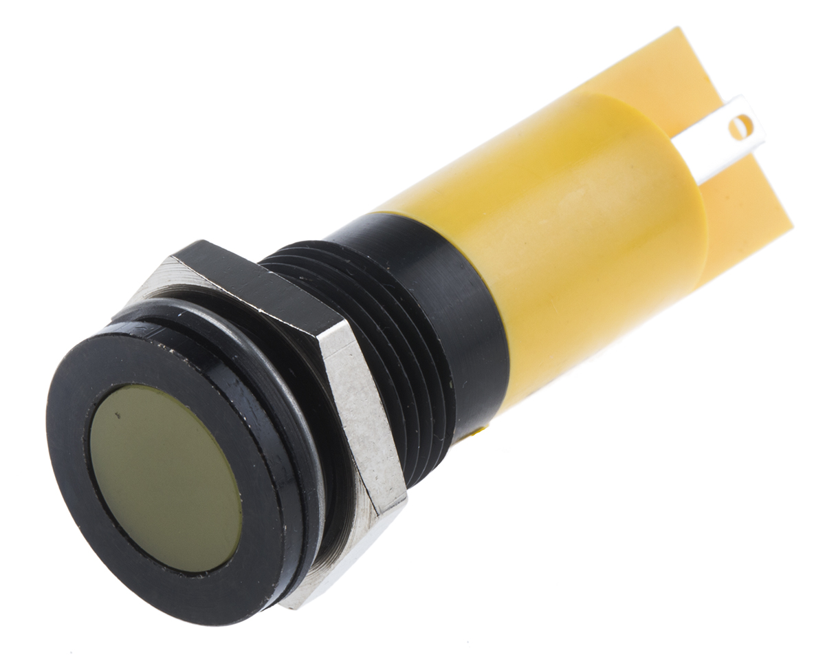 RS PRO Yellow Panel Mount Indicator, 24V dc, 14mm Mounting Hole Size, Solder Tab Termination, IP67