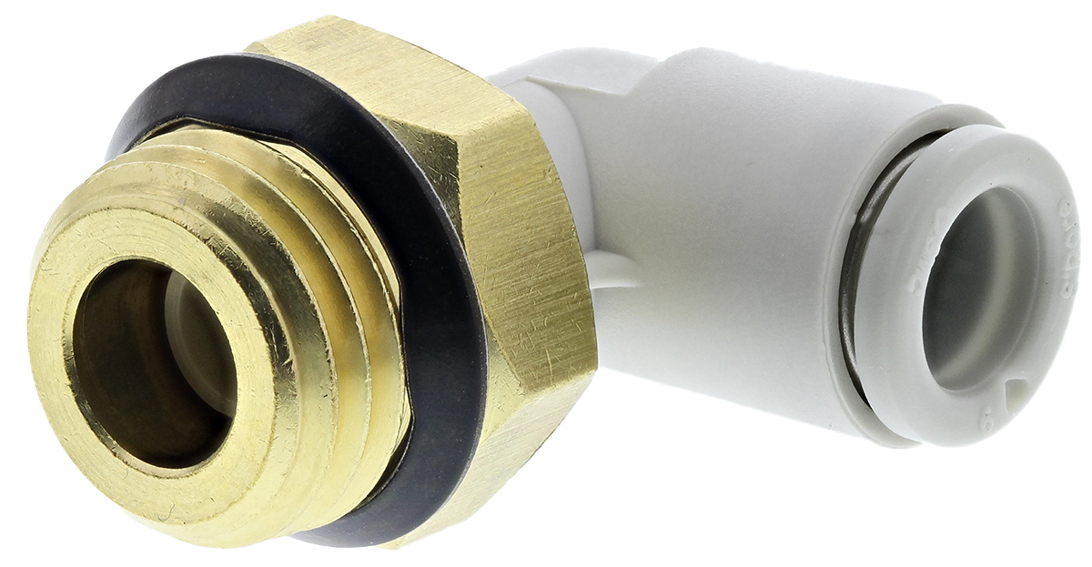 SMC KQ2 Series Elbow Threaded Adaptor, Uni 1/4 Male to Push In 6 mm, Threaded-to-Tube Connection Style