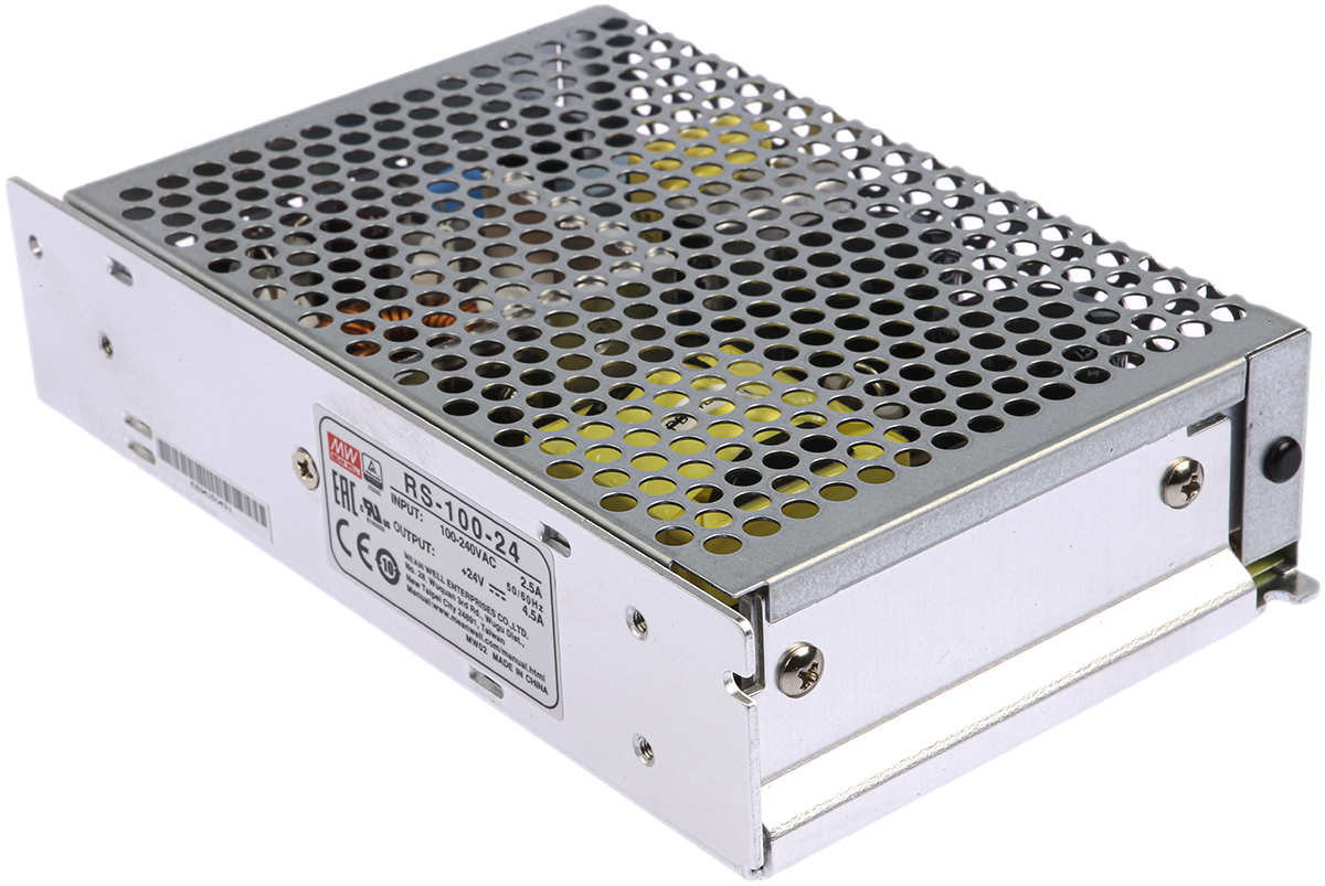 MEAN WELL Switching Power Supply, RS-100-24, 24V dc, 4.5A, 108W, 1 Output, 125 → 373 V dc, 88 → 264 V ac