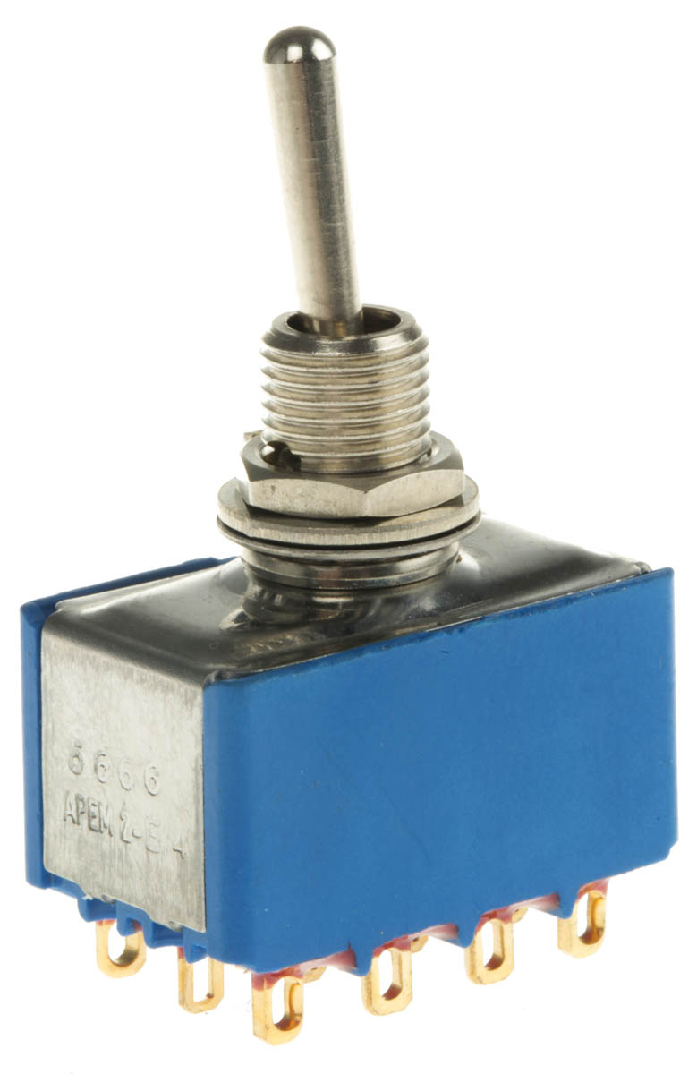 APEM Toggle Switch, Panel Mount, On-On, 4PDT, Solder Lug Terminal, 20V ac/dc