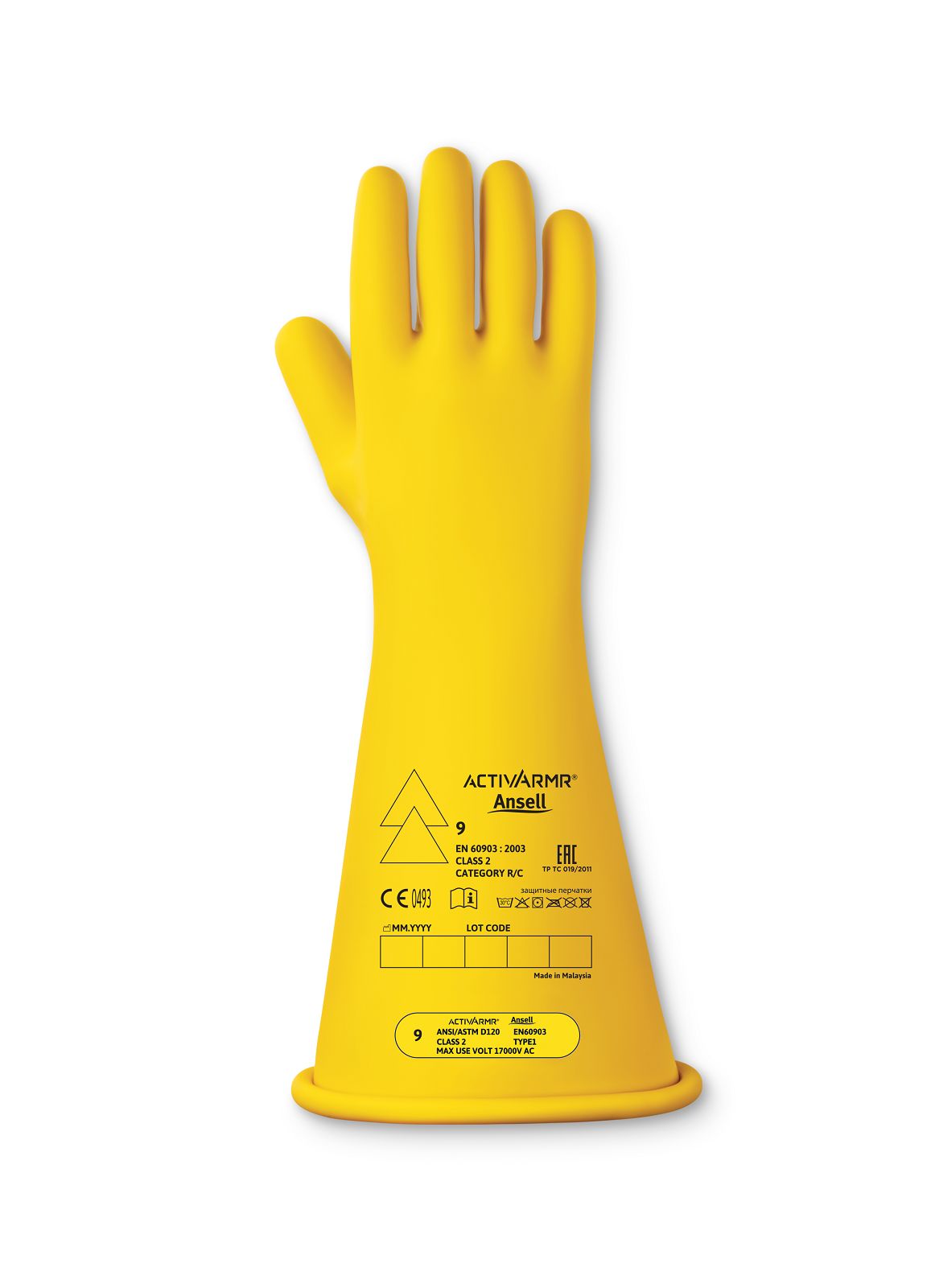 Ansell RIG214Y Yellow Latex Electrical Insulating Gloves, Size 10, Latex Coating