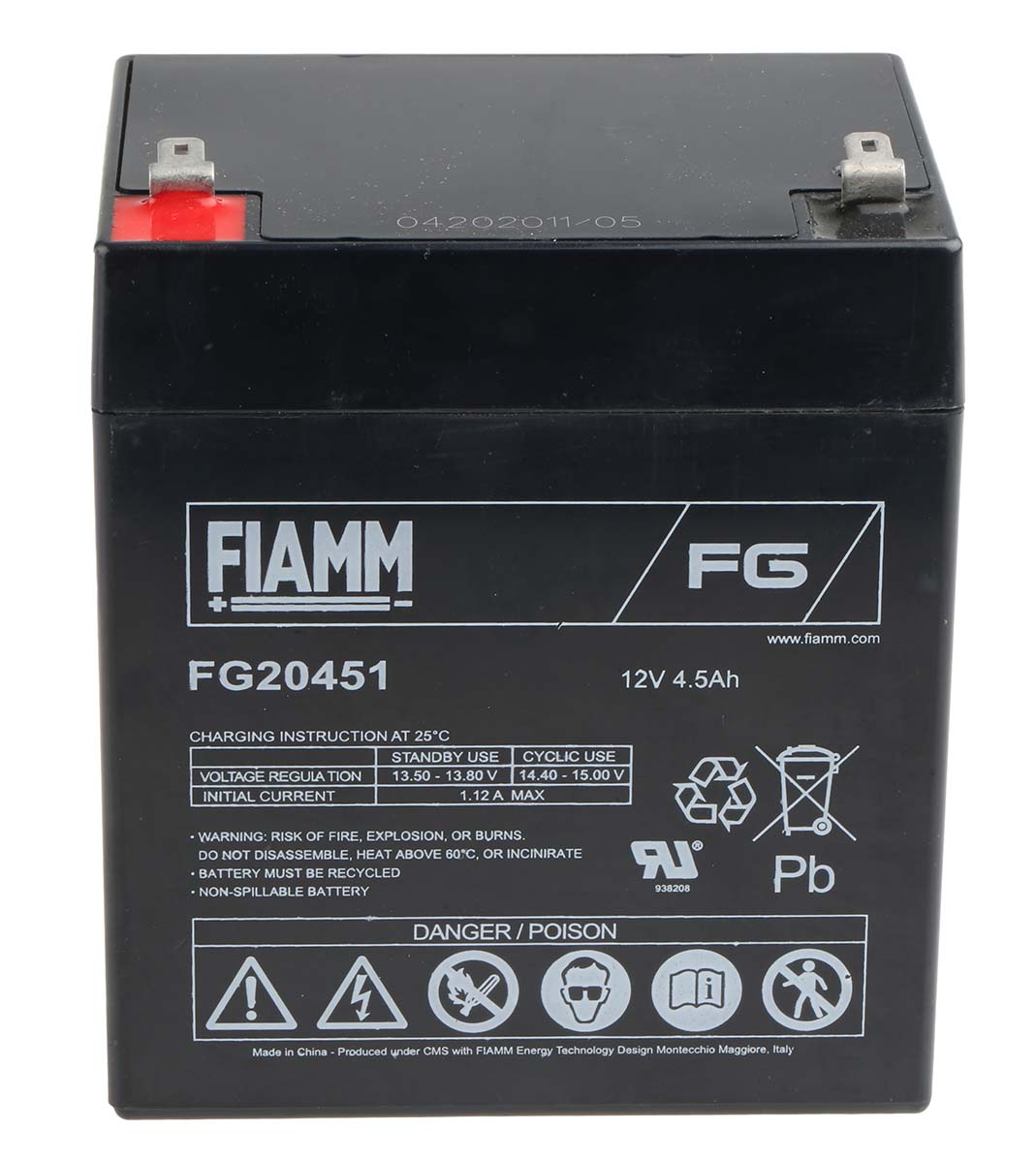 Fiamm 12V Faston F1 Sealed Lead Acid Battery, 4.5Ah