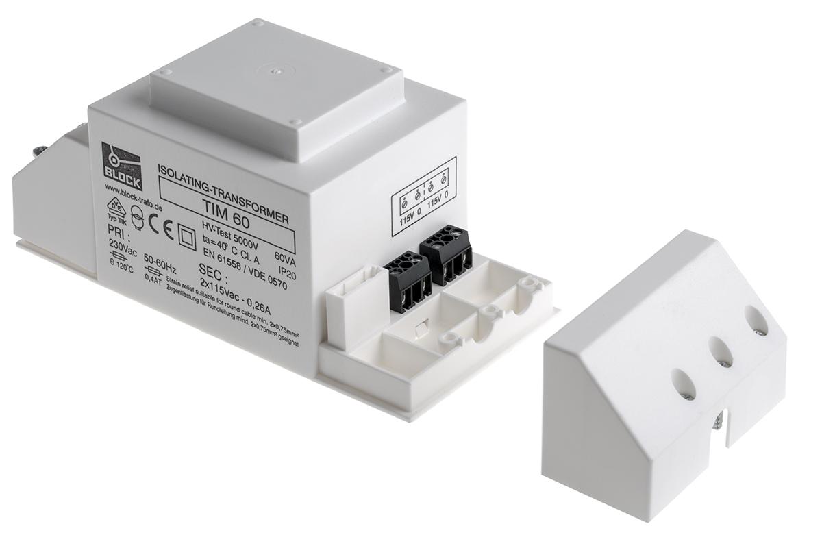 Block 60VA 2 Output Chassis Mounting Transformer, 2 x 115V ac