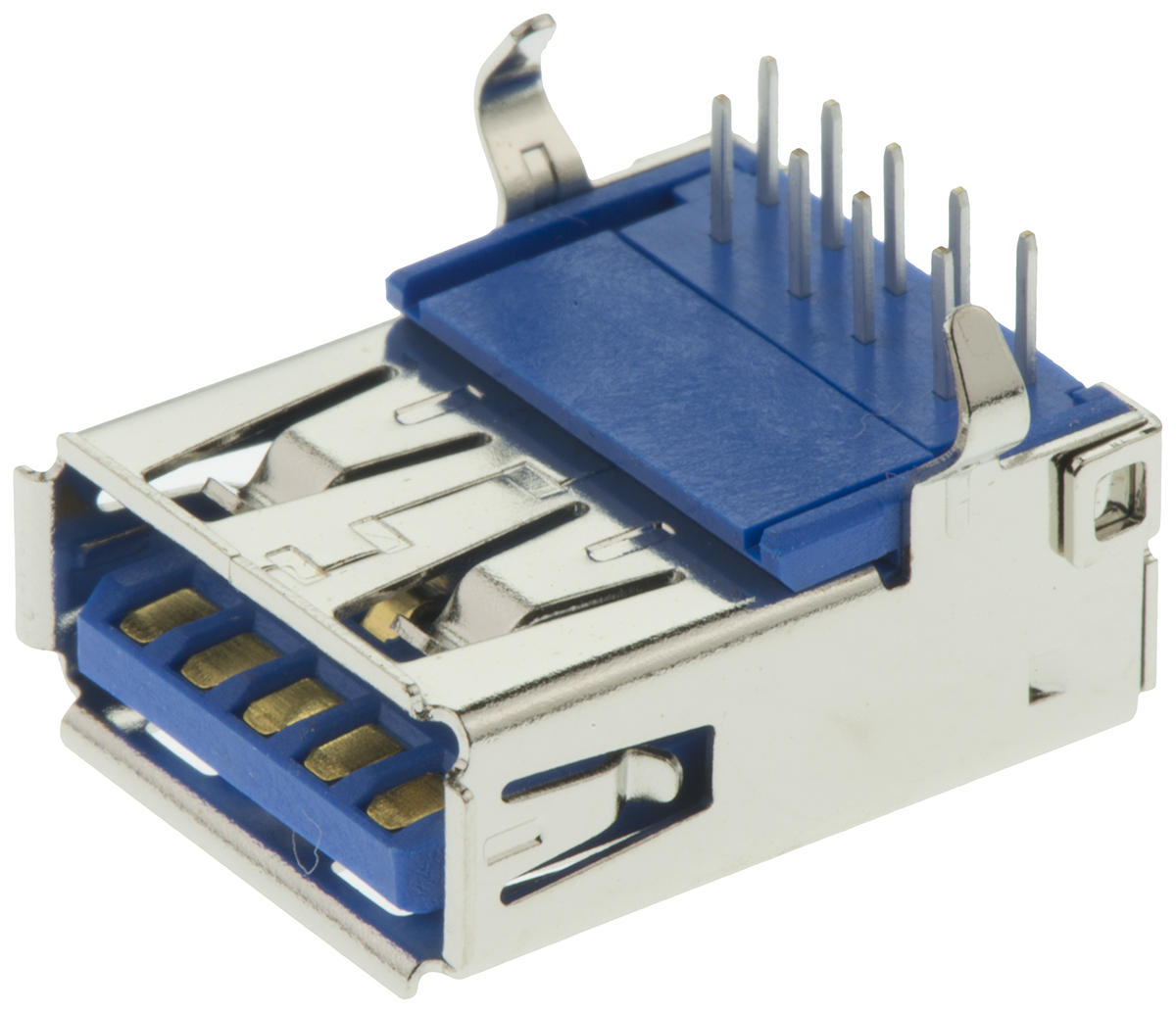 Molex Right Angle, Through Hole, Socket- Single Port Type A 3.0 USB Connector
