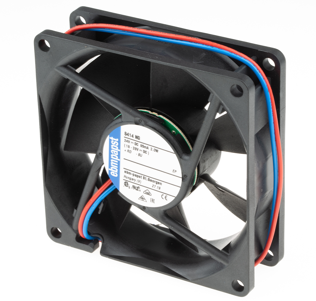 ebm-papst 8400 N Series Axial Fan, 24 V dc, DC Operation, 69m³/h, 2W, 83mA Max, 80 x 80 x 25mm