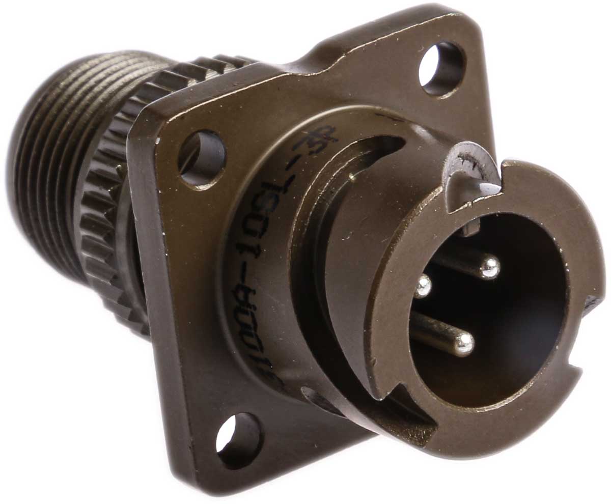 Amphenol Limited, 97B, Brass 3 Way Wall Mount MIL Spec Circular Connector Receptacle, Pin Contacts,Shell Size 10SL,