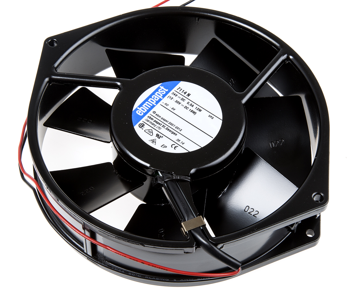ebm-papst 7100 N Series Axial Fan, 24 V dc, DC Operation, 308m³/h, 12W, 500mA Max, 150 x 38mm