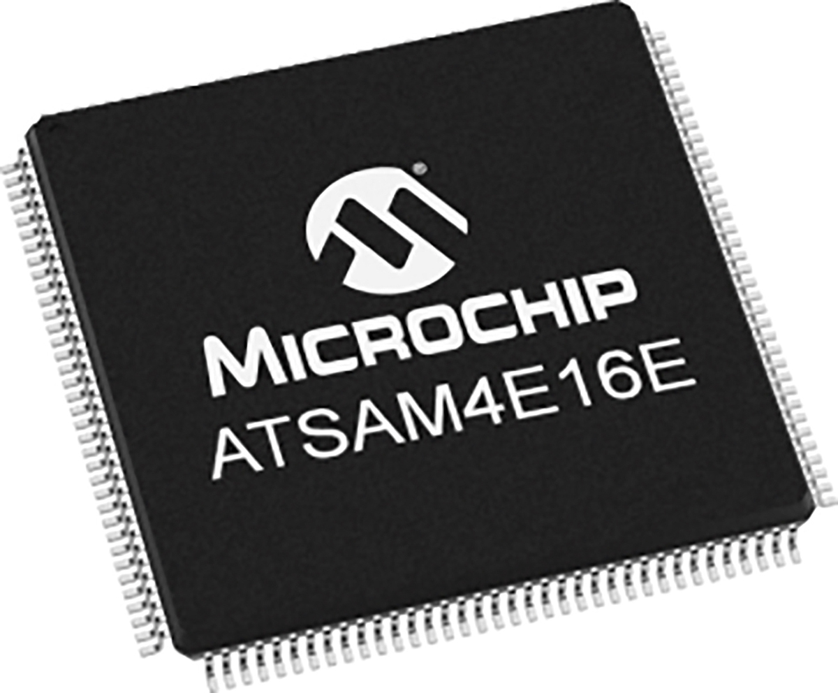 Microchip, 32 bit ARM Cortex M4, SAM4E Microcontroller, 120 MHz, 1MB FLASH, 144-Pin LQFP