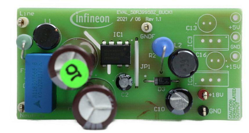 Infineon EVAL_5BR3995BZ_BUCK1 Buck Converter for CoolSET ICE5BR3995BZ for Auxiliary Power Supplies, Industrial drives