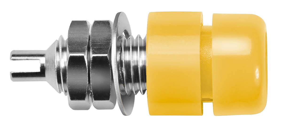 Schutzinger Yellow Female Banana Socket, 4 mm Connector, Screw Termination, 32A, 30 V ac, 60V dc, Nickel Plating