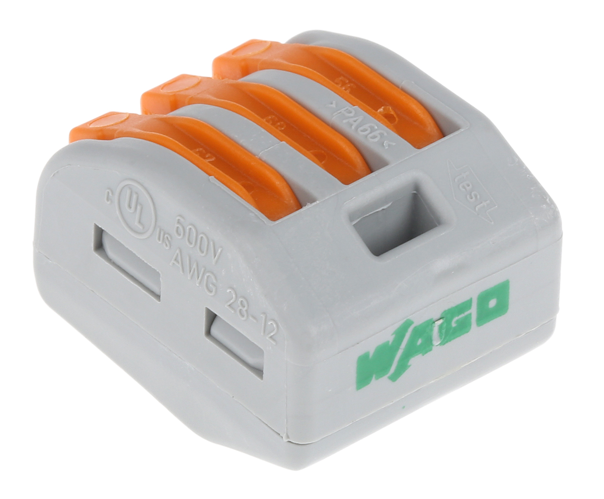 WAGO 222 Series Lever Connector, 3-Way, 32A, 28 → 12 AWG Wire, Cage Clamp Termination