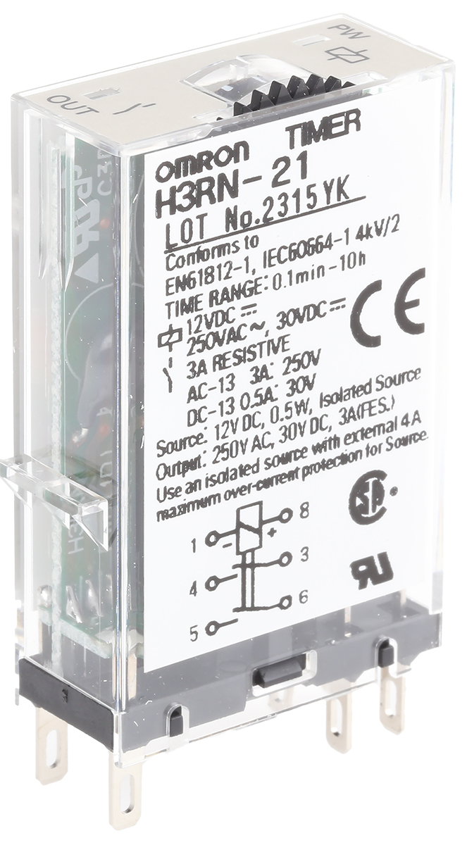 Omron H3RN Series Plug In Timer Relay, 12V dc, 2-Contact, 0.1 min → 10h