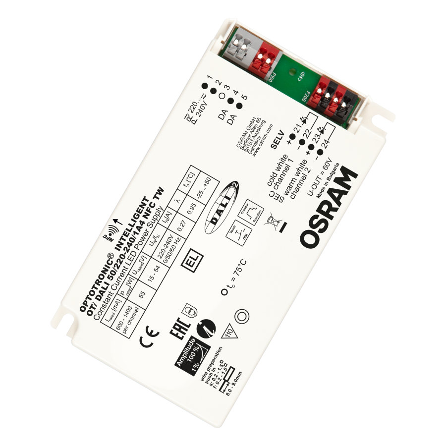 Osram LED Driver, 15-54V Output, 55W Output, 600-1400mA Output, Constant Current Dimmable