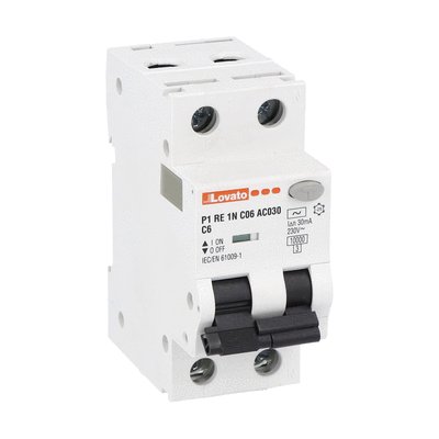 Lovato RCBO, 6A Current Rating, 1P+N Poles, 300mA Trip Sensitivity, Type C, P1 Range