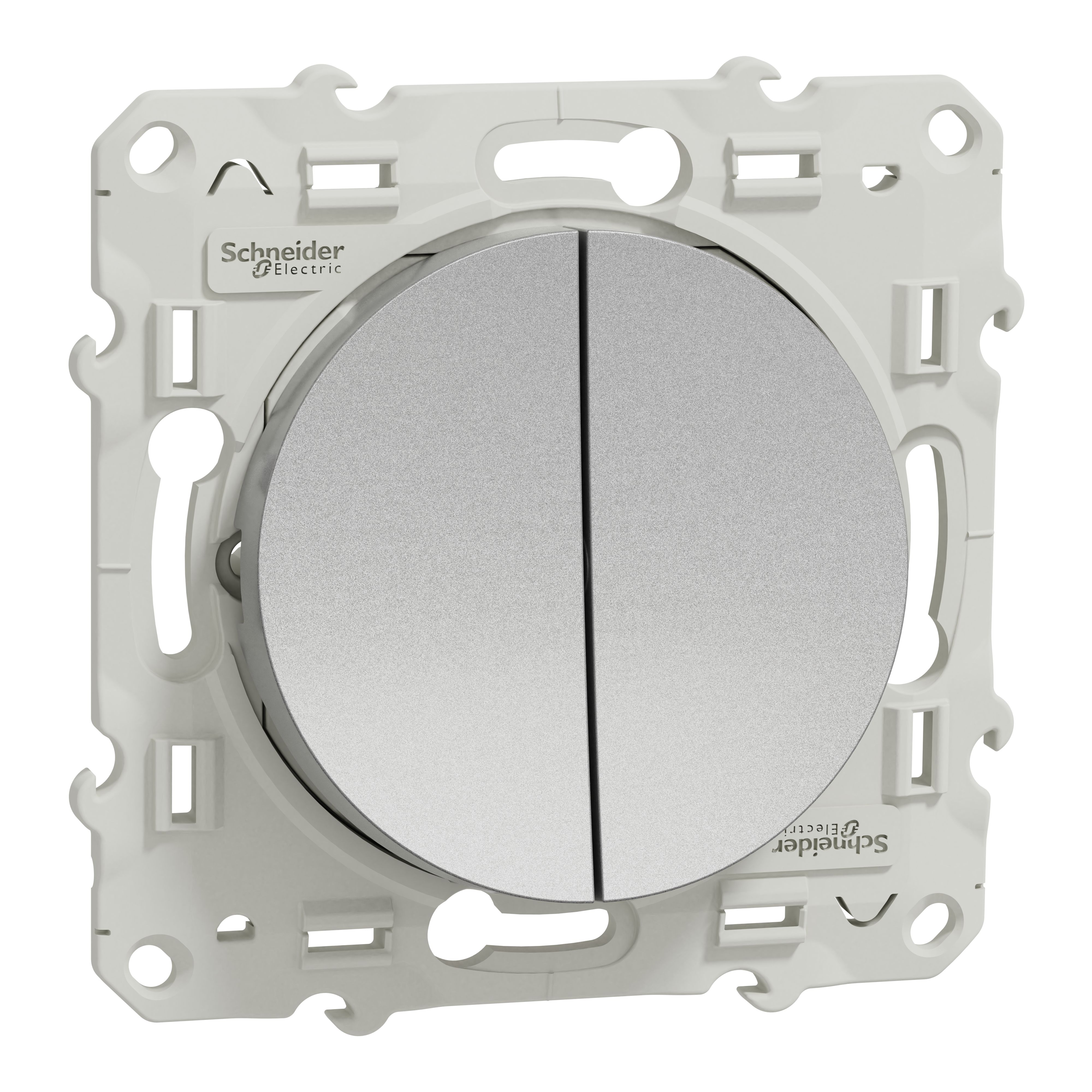 Schneider Electric Grey Rocker Switch, 2 Way, 2 Gang, Odace