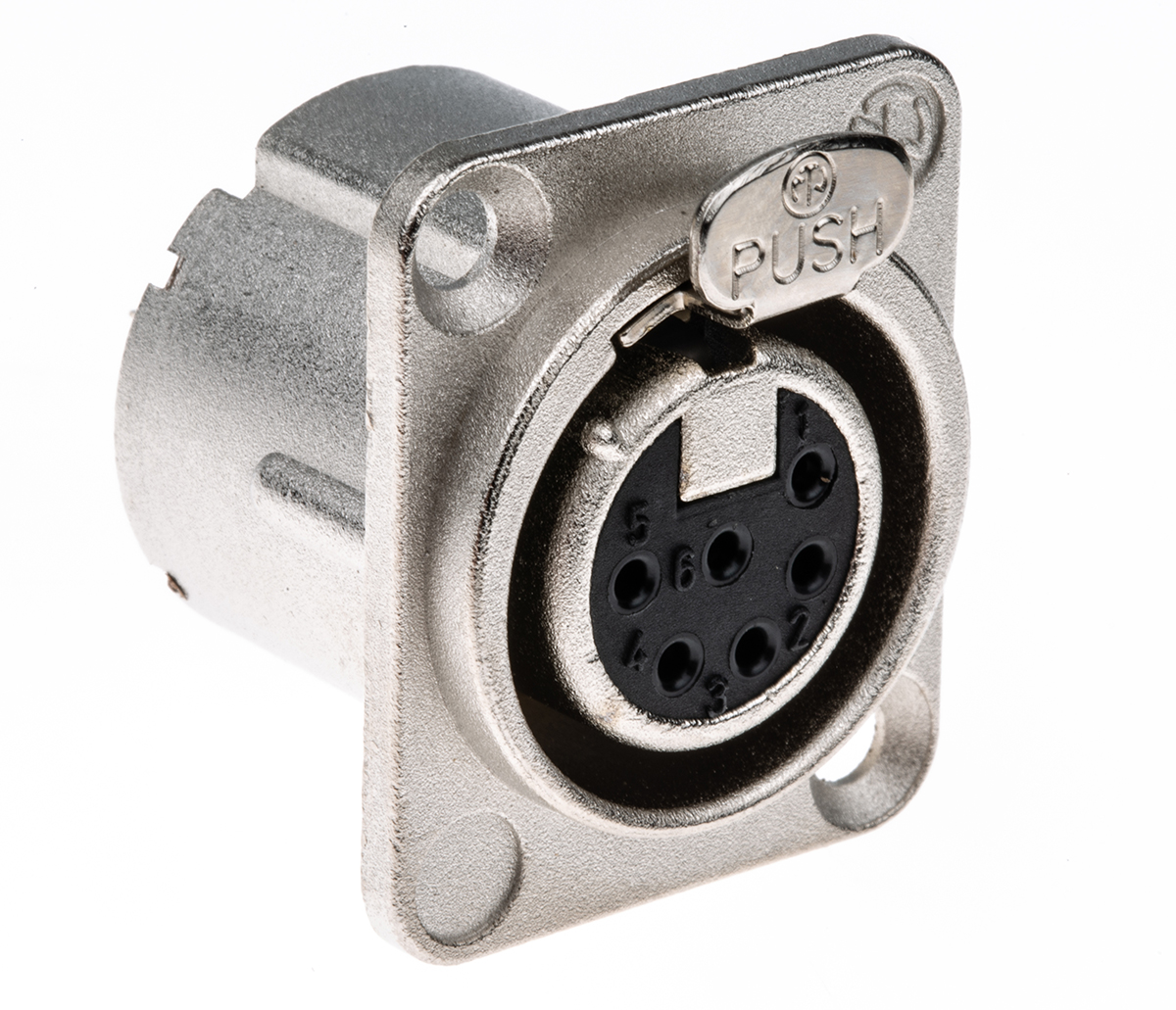 Neutrik Panel Mount XLR Connector, Female, 50 V, 6 Way, Silver over Nickel Plating