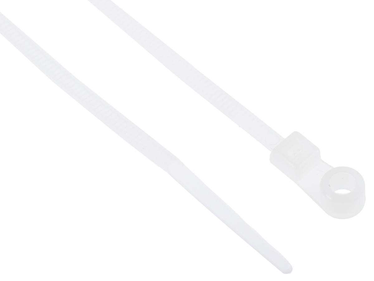 RS PRO Cable Tie, Screw Mount, 113mm x 2.5 mm, Natural Nylon, Pk-100