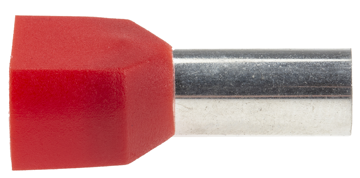 RS PRO Insulated Crimp Bootlace Ferrule, 14mm Pin Length, 6.5mm Pin Diameter, 2 x 10mm² Wire Size, Red
