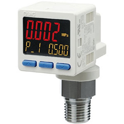 SMC PNP Open Collector 2 Outputs + Analogue Current Pressure Switch, G 1/4 (M5 Female Threaded) -0.1MPa to 10 bar